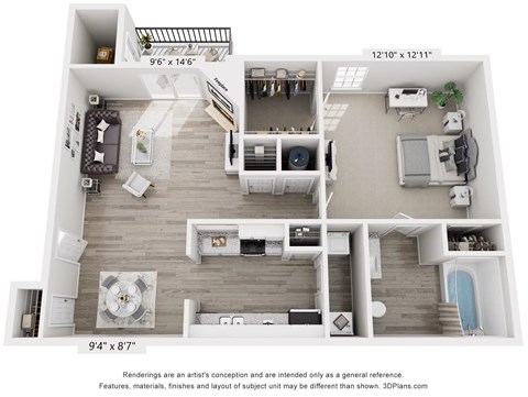 Cottonwood Floor Plan - One bedroom, One bathroom  at Grande View Apartments in Biloxi, MS